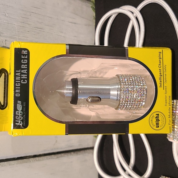 Charger system rhinestone Iphone,USB A, USB C & USB android white cord - Picture 5 of 6